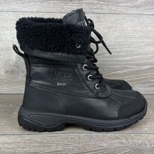 Ugg Butte Little Kid Sz 3 Black Suede Warm Waterproof Shearling Vibram Snow Boot